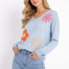Pulloverbluse mit Blumenmuster blau Vorderansicht