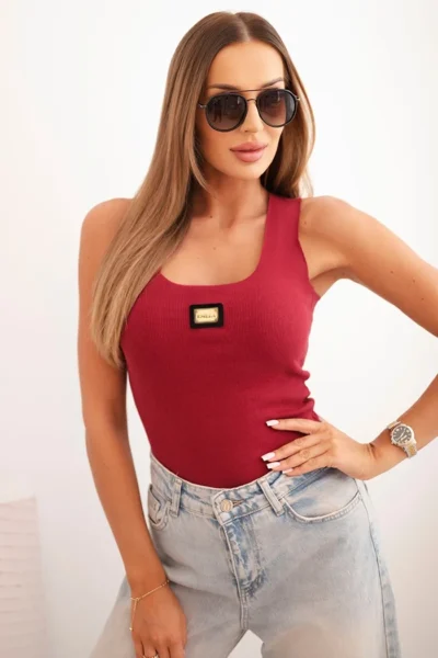 Damenbluse mit Rippstruktur und dekorativem Aufnäher Vorderansicht