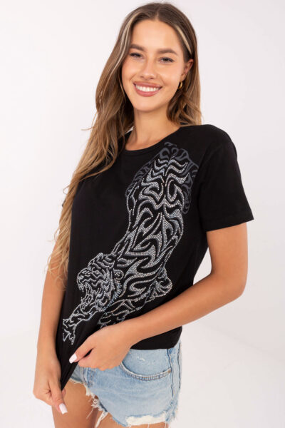 Damen Baumwoll-T-Shirt mit Strass-Applikation Damen mode Vorderansicht