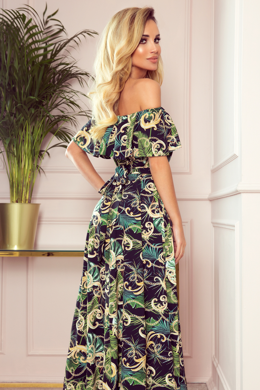 Damen Maxikleid mit Carmen-Ausschnitt und floralem Muster Sommermode