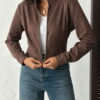 elegante bomberjacke mit reißverschluss damen damen bomberjacke braun elegant stylische bomberjacke damen outfit moderne bomberjacke damen