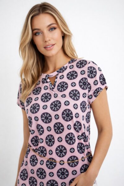 Elegante Damenbluse mit Kette kurzarm gemustert Damenmode