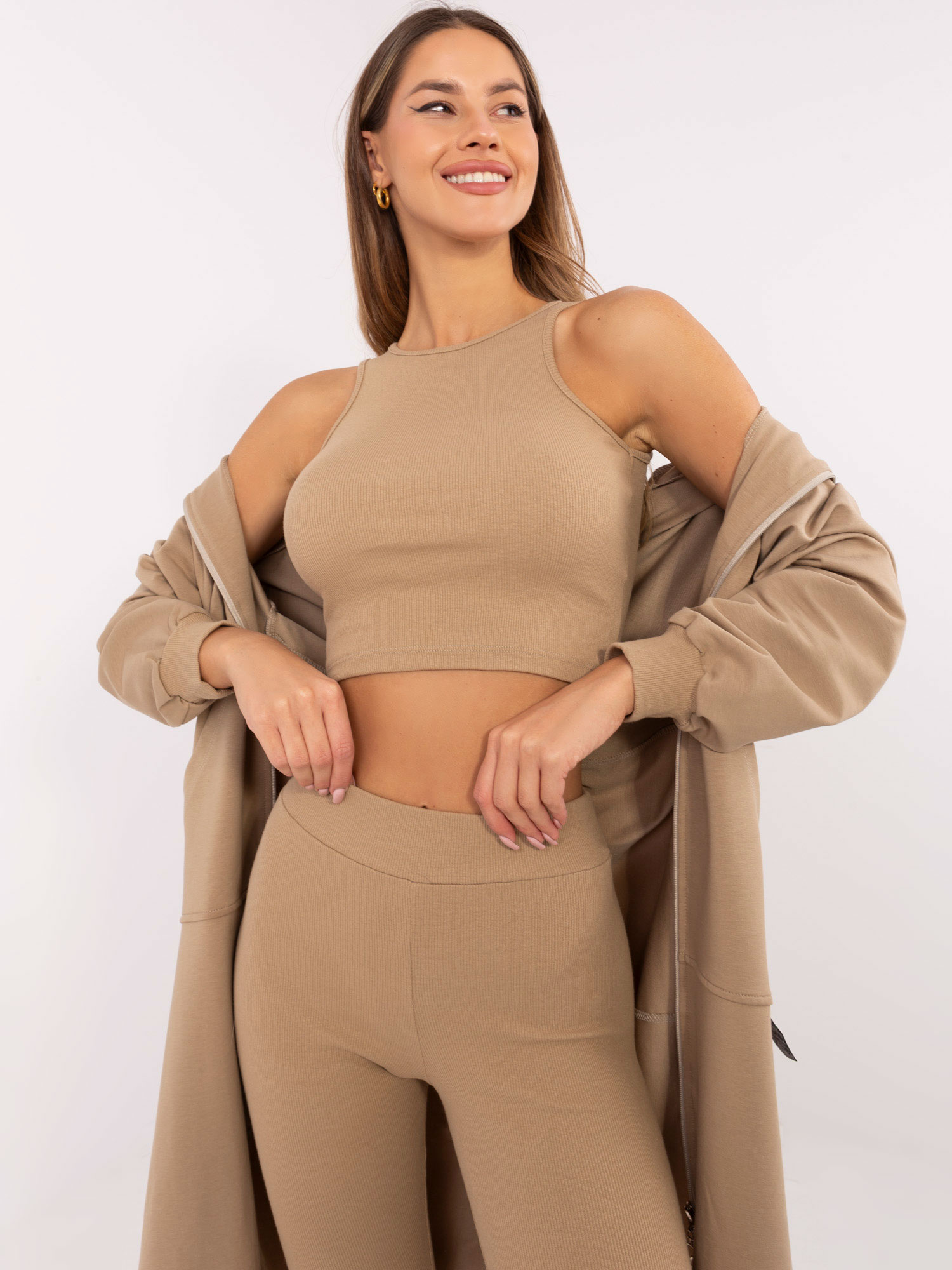 Eleganter Trainingsanzug Damen Set mit Leggings und Sweatshirt sportlich bequem damenmode