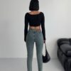 Higt Waist Skinny Jeans mit Ziernähten für Damen Rückansicht