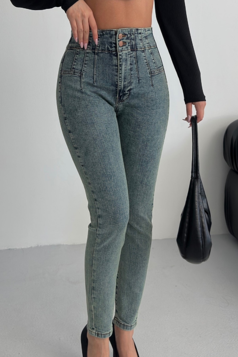 Higt Waist Skinny Jeans mit Ziernähten für Damen