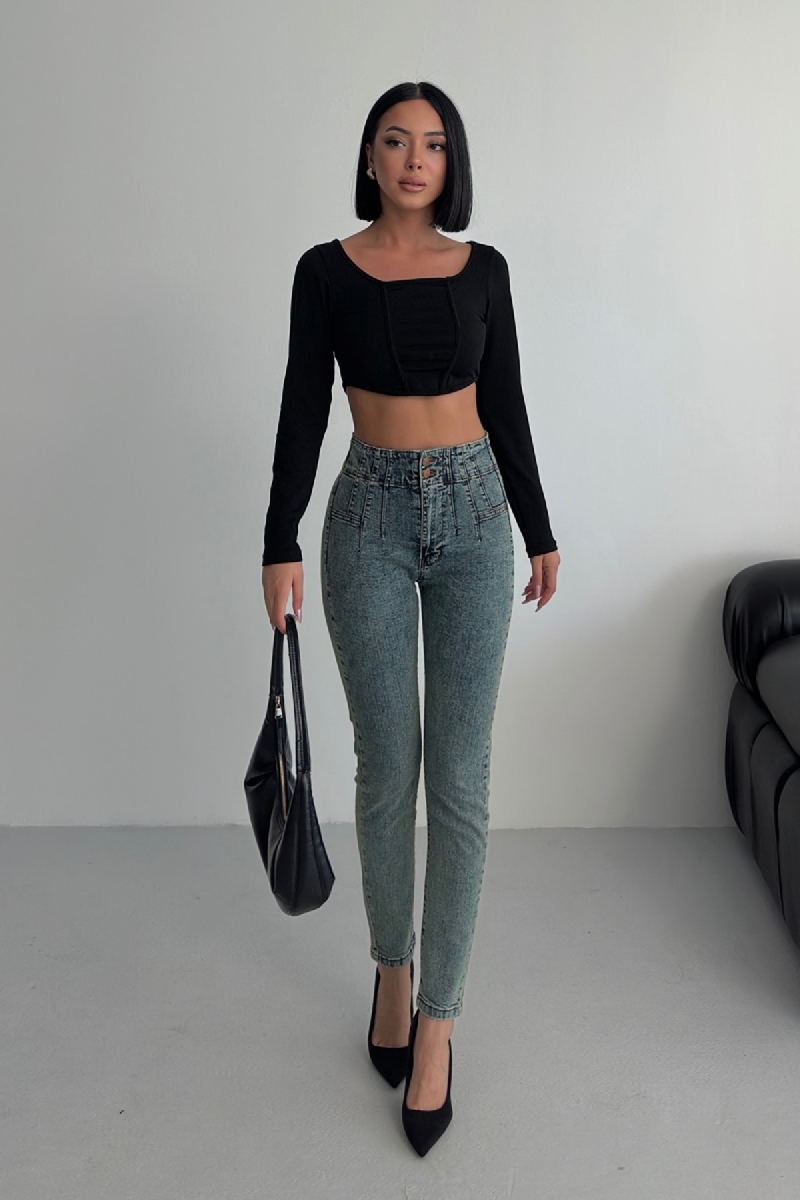 Higt Waist Skinny Jeans mit Ziernähten für Damen vorderansicht