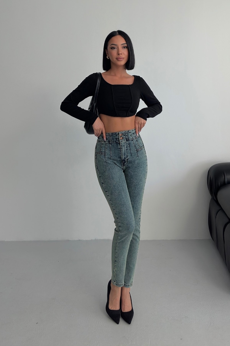 Higt Waist Skinny Jeans mit Ziernähten für Damen Vorderansicht