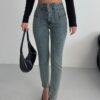Higt Waist Skinny Jeans mit Ziernähten für Damen Elegant