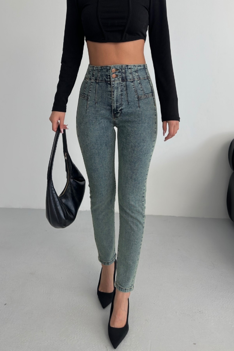Higt Waist Skinny Jeans mit Ziernähten für Damen Elegant