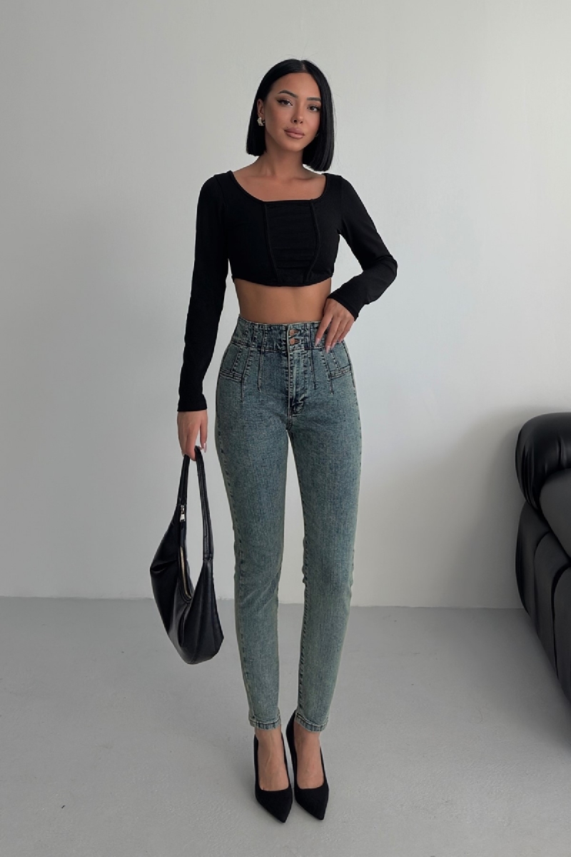 Higt Waist Skinny Jeans mit Ziernähten für Damen