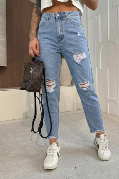 Stretch Mom Fit Jeans mit hoher Taille